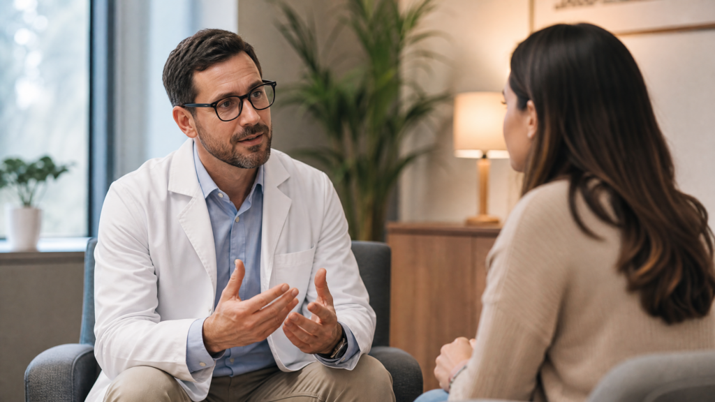 alt Doctor Advising Patient on Managing Year-End Stress