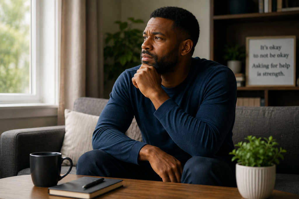 Men's mental health and emotional well-being support in a calm therapeutic setting